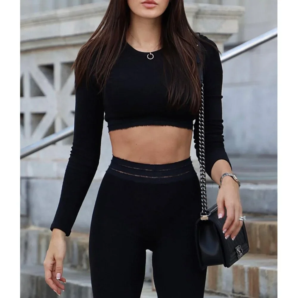 Alo Seamless Luxe Terry High-Waist Cuddle Legging Black Hi-Rise Slit Hem Bootcut